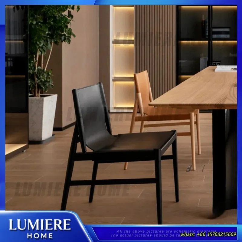 Scandinavian Minimalist Saddle Leather Dining Chair Solid Wood Coffee Bar Home Use Modern Simple Design Furniture