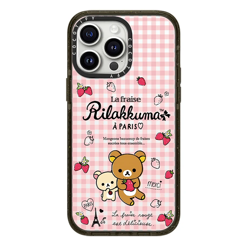 La fraise Paris France Phone Case for iPhone 12 13 14 15 16 Pro Max Plus 16pro 15pro Strawberry Bear Acrylic Cover Funda