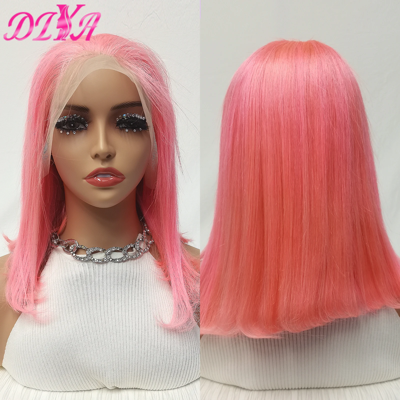 Rosa 13x4 Spitze Front Perücken gefärbt gerade kurze Bob Echthaar Perücken für Frauen Brasilianer 100% Remy Echthaar vor gezupft