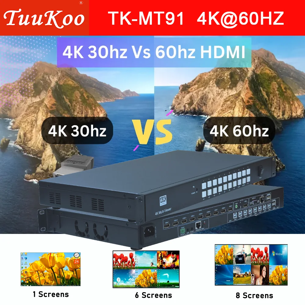 4k @ 60HZ 9x1 HDMI multi monitor KVM control HDMI divisor conmutación perfecta salida 9 en 1 multiplexor de vídeo de 9 canales