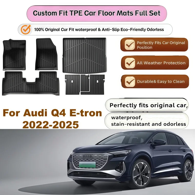 Pour Audi Q4 E-Tron 2022 2023 2024 Tapis de sol de voiture 3D en TPE, tapis de coffre, protection de dossier, tapis de sol noir, accessoires de voiture