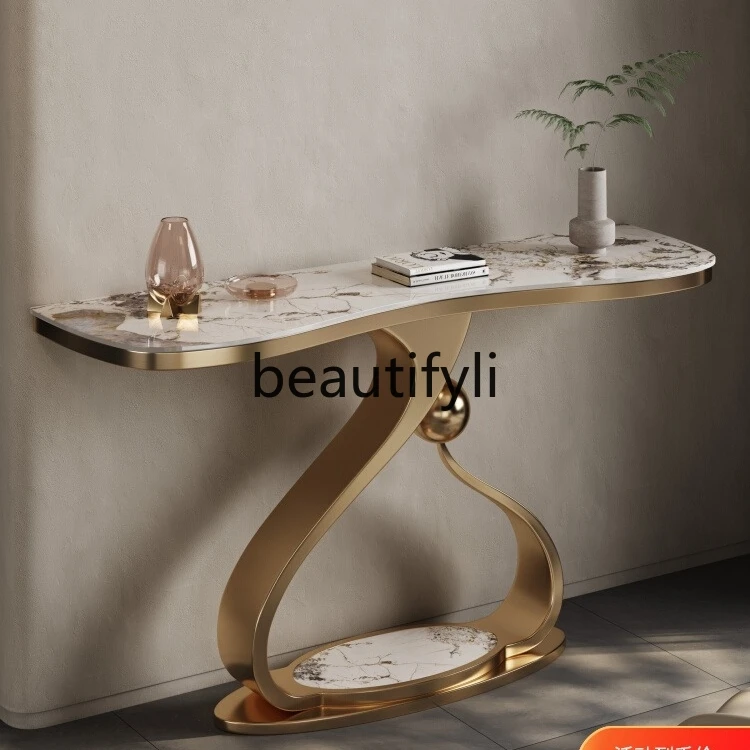 Stainless steel rock slab entrance table Modern art entrance table Entrance hall strip case End view table against the wall