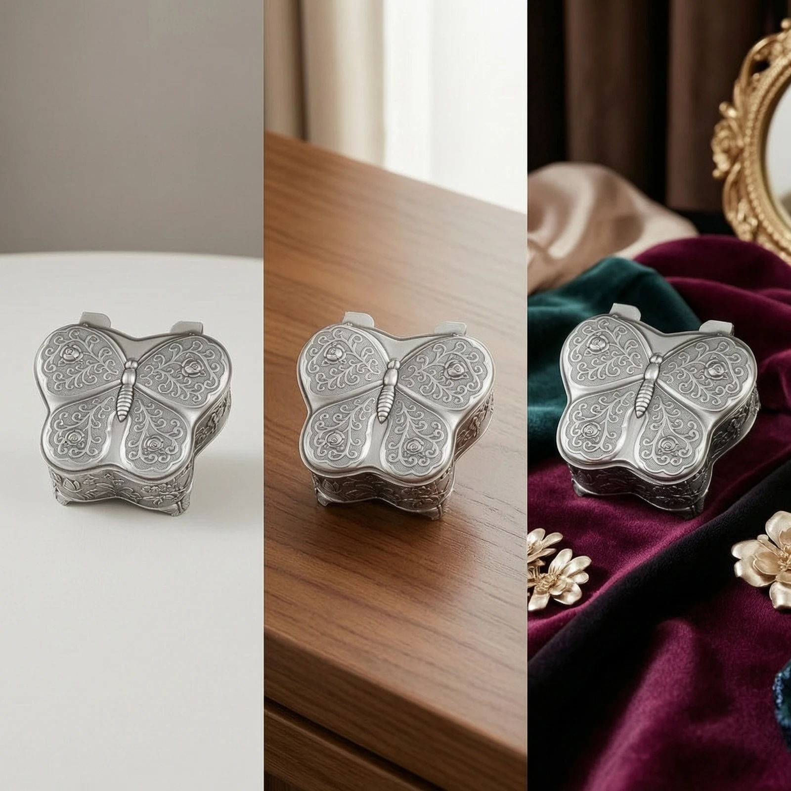 Butterfly Jewelry Box Compact Jewelry Box with Hinged Lid Elegant Secure for Women, Vanity, Dresser