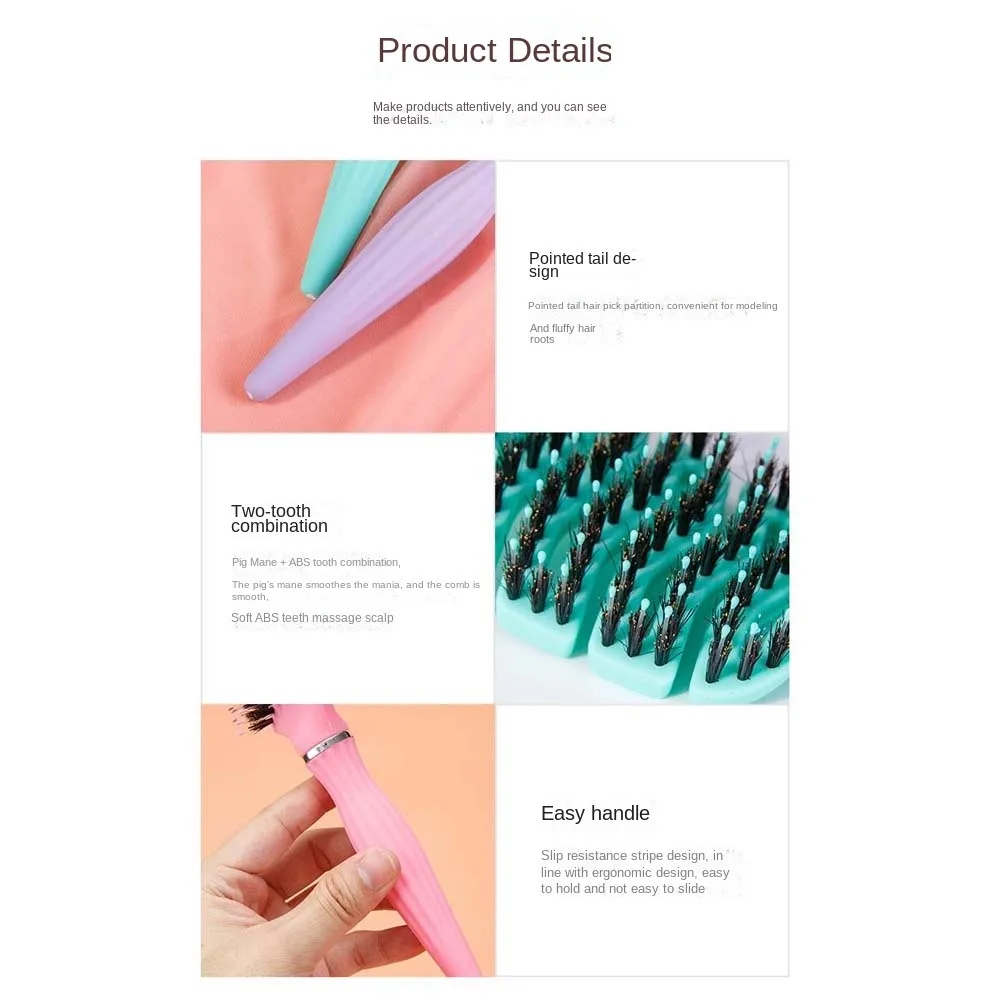 اكسسوارات الشعر الخنازير الخشن الشعر مشط تصفيف الشعر أداة تصفيف الشعر الخنازير الخشن الخشن فرشاة تدليك فروة الرأس مكافحة ساكنة #2