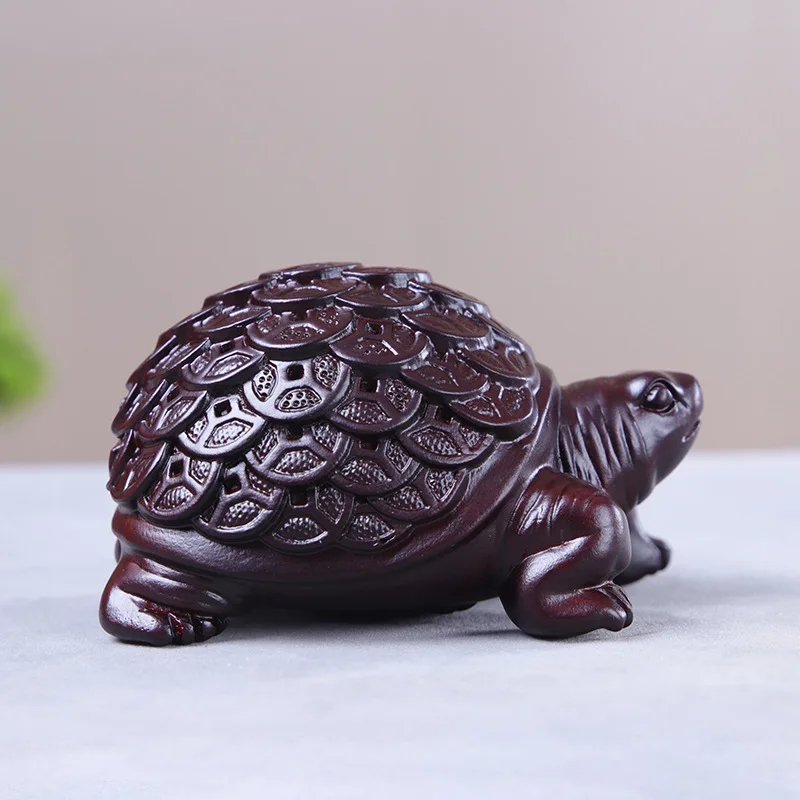 Ebony Wood Carving Small Water Turtle Decoration Animal Chinese Style Decoration Carving Wooden Craftwork Home Office Gift