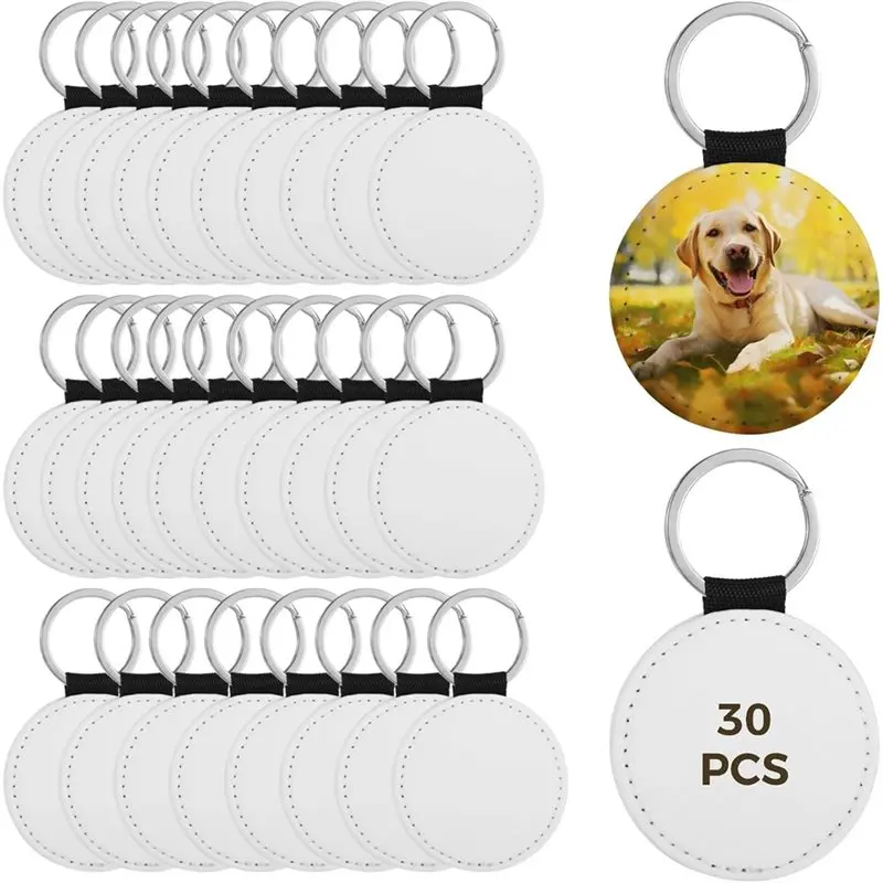 DIY Keychains, 30 Double-Sided White Polyester Sublimation Blanks With Metal Rings For Heat Transfer