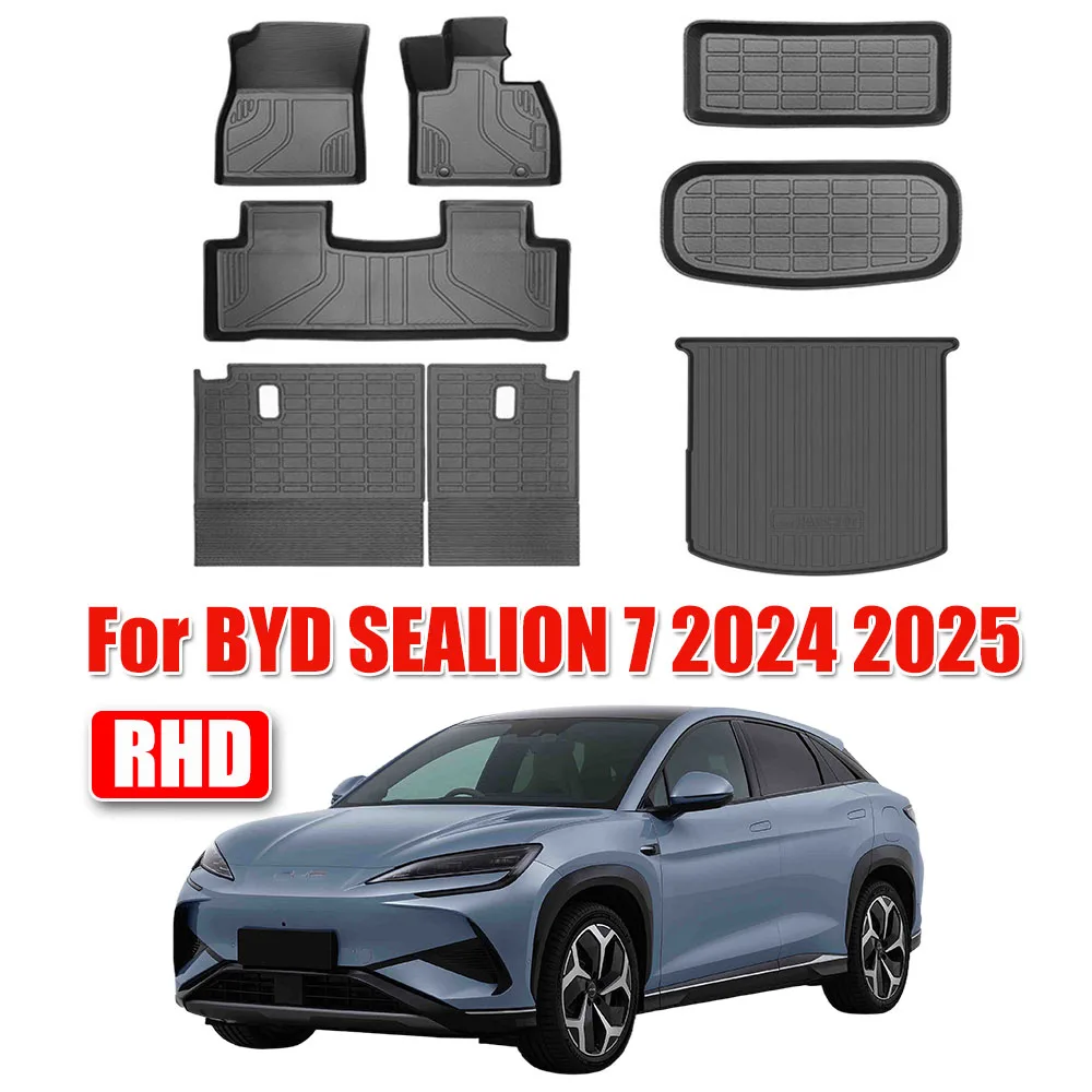 

For BYD SEALION 7 2024 2025 TPE Car Floor Mats (Only RHD), All Weather Waterproof Backrest Mats Trunk Mats Frunk Mats