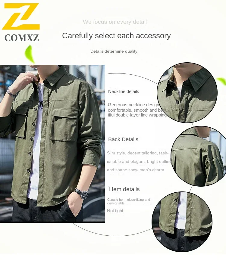 Spring Men's Shirt Retro Solid Color Outdoor Sports Mountaineering Lapel Cardigan Long Sleeved Minimalist Street Men's Clothing