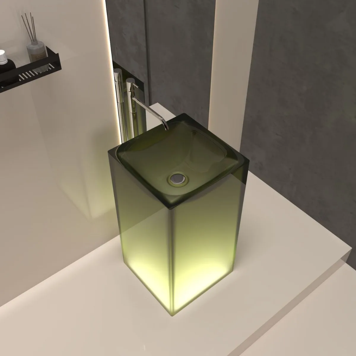 Floor Standing Transparent Resin Column Basin Artistic Integrated Washbasin for Home Homestay Hotel Bathroom Decor