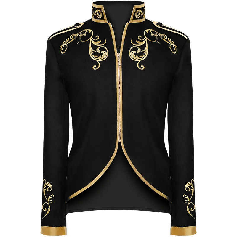 Medieval European and American court prince cos suit jacket with gold embroidery standing collar retro jacket drummer stage outf