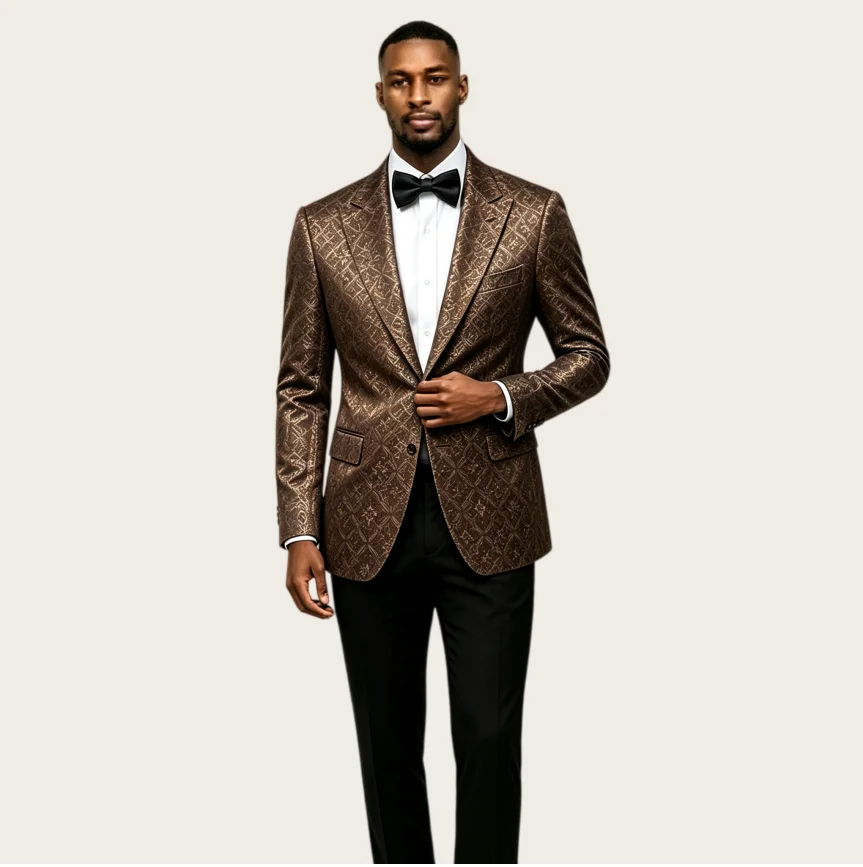 Luxury Men's Suits One Button Notched Lapel Brown Tuxedo 2 Piece Set Wedding Groom Blazer Prom Slim Fit Banquet Wear Customized