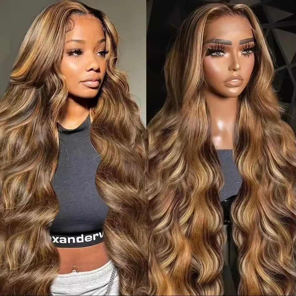 4/27 Colored  Body Wave 13x4 Ombre Highlight HD Lace Frontal Wigs Transparent 13x6 Wigs Lace Front Human Hair Wigs