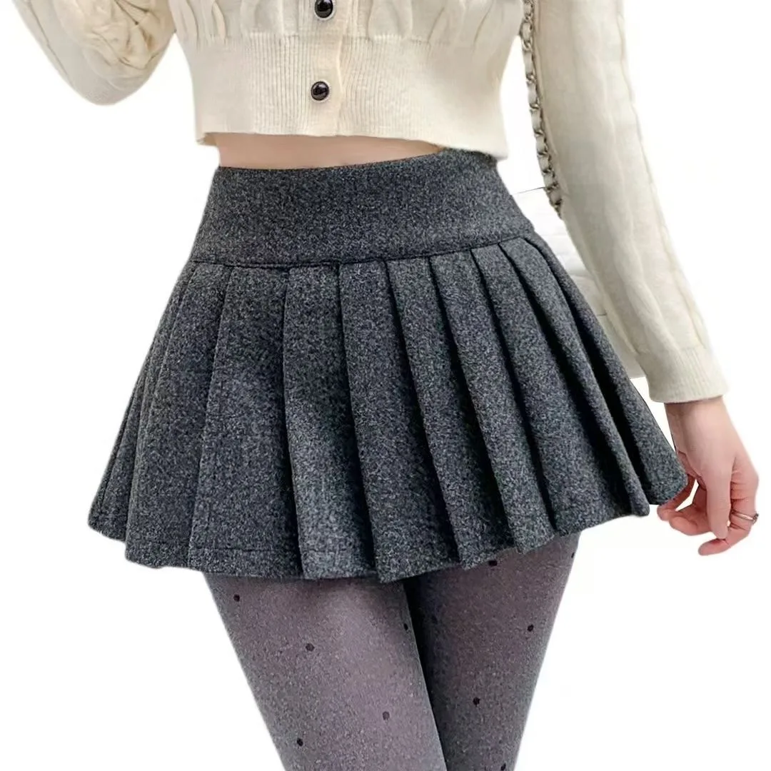 Women's Wool Pleated Skirt Low Waisted Slit Side Boxy-pleat Mini Skirt Y2K Miniskirt Autumn Winter Teen-girl Skort Preppy Outfit