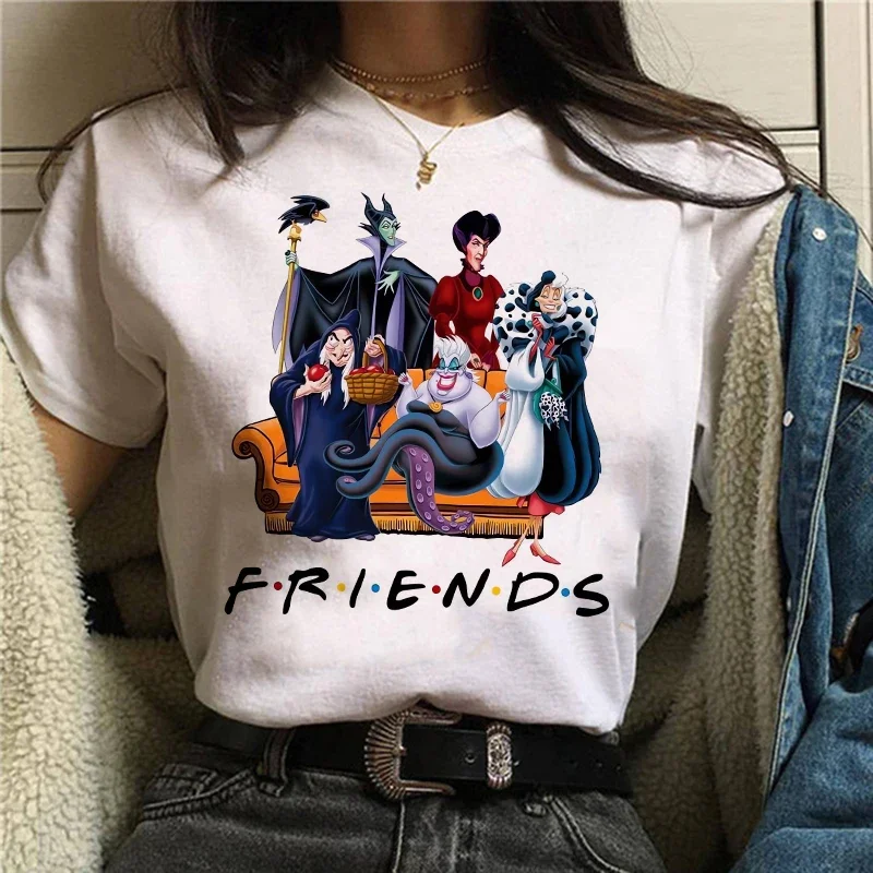 Cute Cartoon Disney Villains Queen Print Womens T-Shirt Street Short Sleeve Fashion Casual Clothes Summer Tshirts