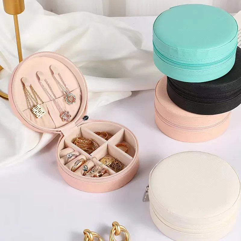 

Round Jewelry Box Multifunctional Protection Jewelry Storage Box Earrings Necklace Ring Jewelry Organizer Container for Trinket