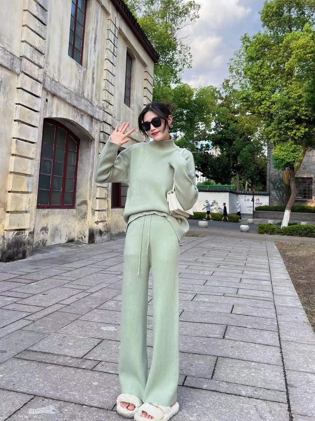 2026 Autumn New Fashion Women's Solid Color Casual Trendy Simple Basic Knitted 2 Piece Sets Turtleneck Sweaters Trousers Female