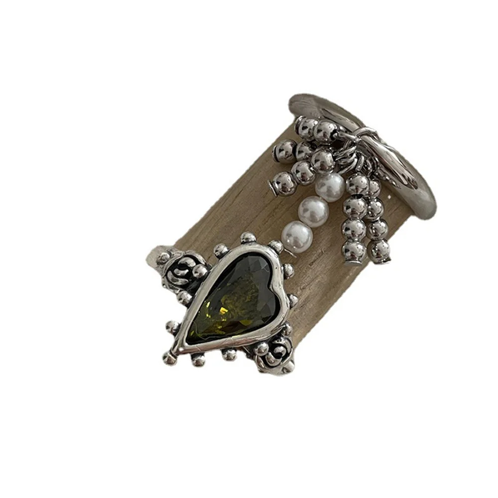 Retro-Herzring im Hofstil mit Zirkonia und Perlenimitat, offener Ring, Nischenmode, Alltagsaccessoires, Schmuck, Geschenke – Detail 7