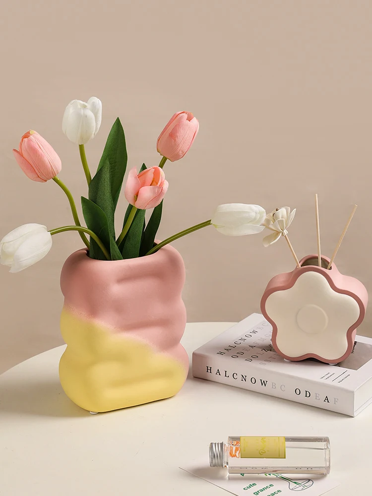 Ceramic Vase Gradient Color Arrangement Room Bookcase Hydroponic Container Decoration