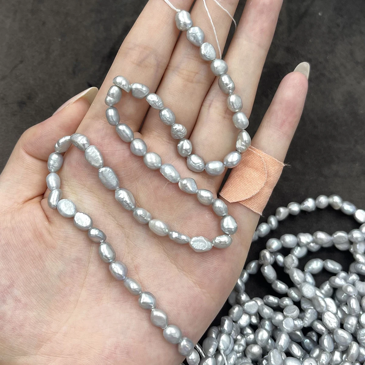 5–6mm Gray Straight-Hole Pearls 100% Natural Freshwater Pearl Semi-Finished Beads for Jewelry Making DIY Necklaces Bracelets