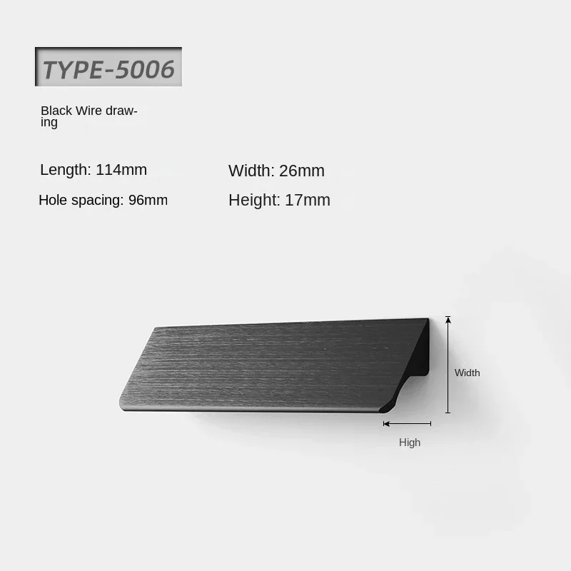 مقبض من سبائك الألومنيوم باللون الأسود بتصميم بسيط، مقبض باب خزانة الملابس، ملحقات أجهزة الأثاث