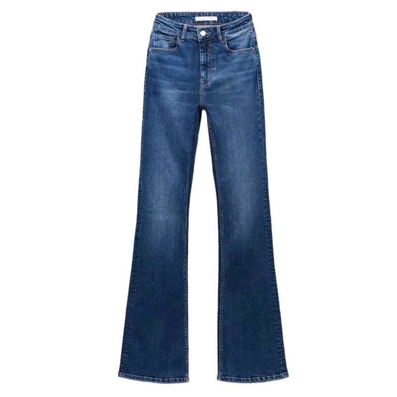 

High Waist Slim Fit Cotton Stretchy Bell Bot Jeans Casual Sle Water Waed Long Pants for Women Faionable Summer ZA