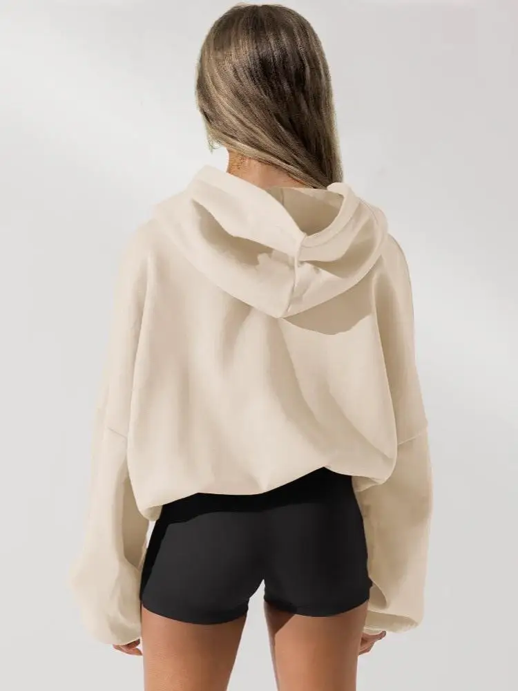 هوديي أسود كبير الحجم بسحاب كاجوال فضفاض بأكمام طويلة ملابس الشارع الشهير لملابس النساء