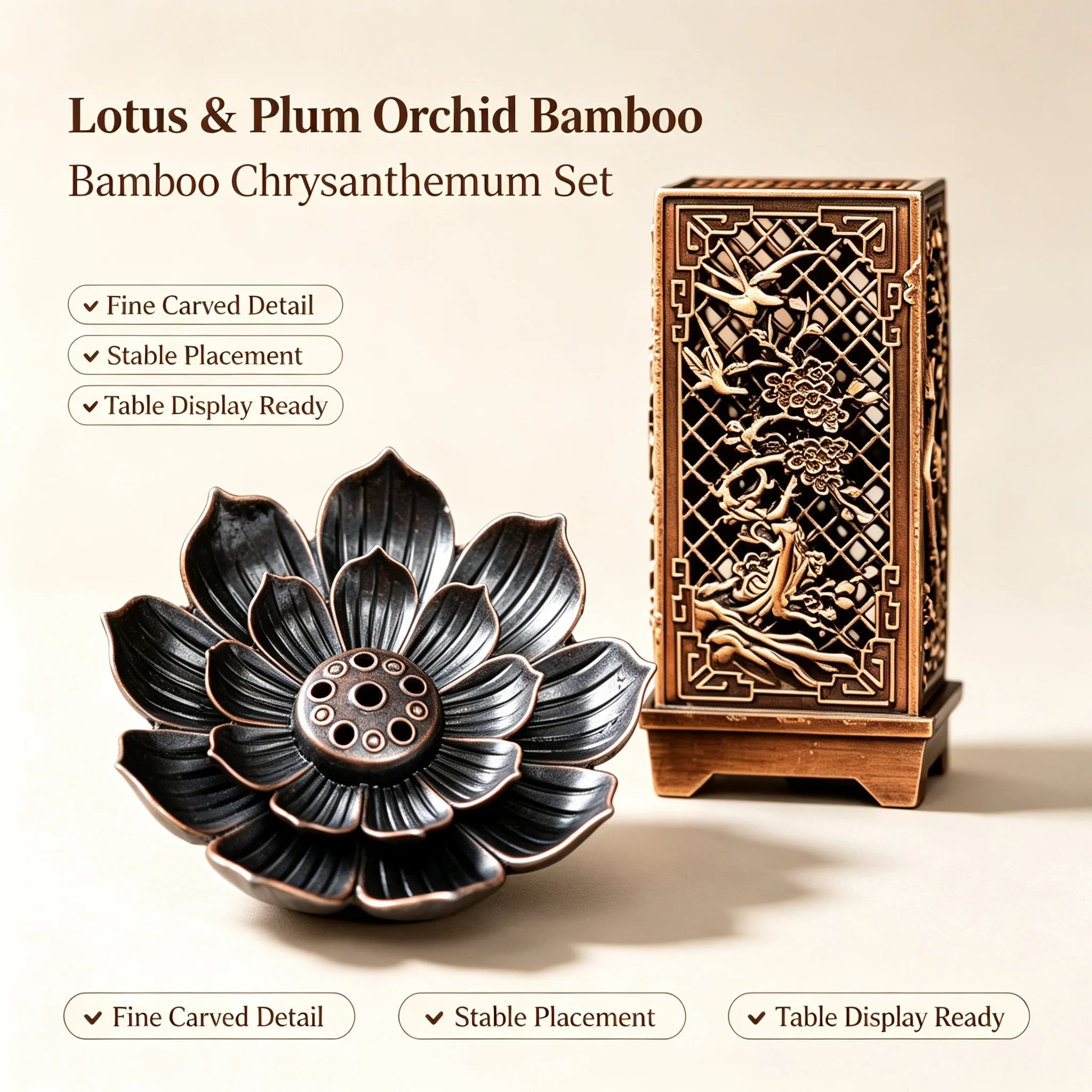 Large Lotus Incense Burner by Four Gentlemen Yoga Meditation Relax Essential Oil Diffuser for Incense Sticks & Cone Incense