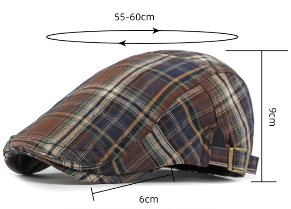 HT4376 Berets Männer Frauen Vintage Plaid Baskenmütze Männlich Weiblich Einstellbare Flache Kappe Retro Frühling Sommer Kappe Baskenmütze Hüte für Männer Frauen – Detail 1