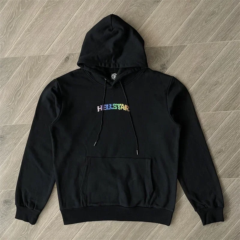 Hoodie esportivo de grandes dimensões para homens e mulheres, moletom com capuz preto, impressão de estrelas, melhor qualidade, 24ss