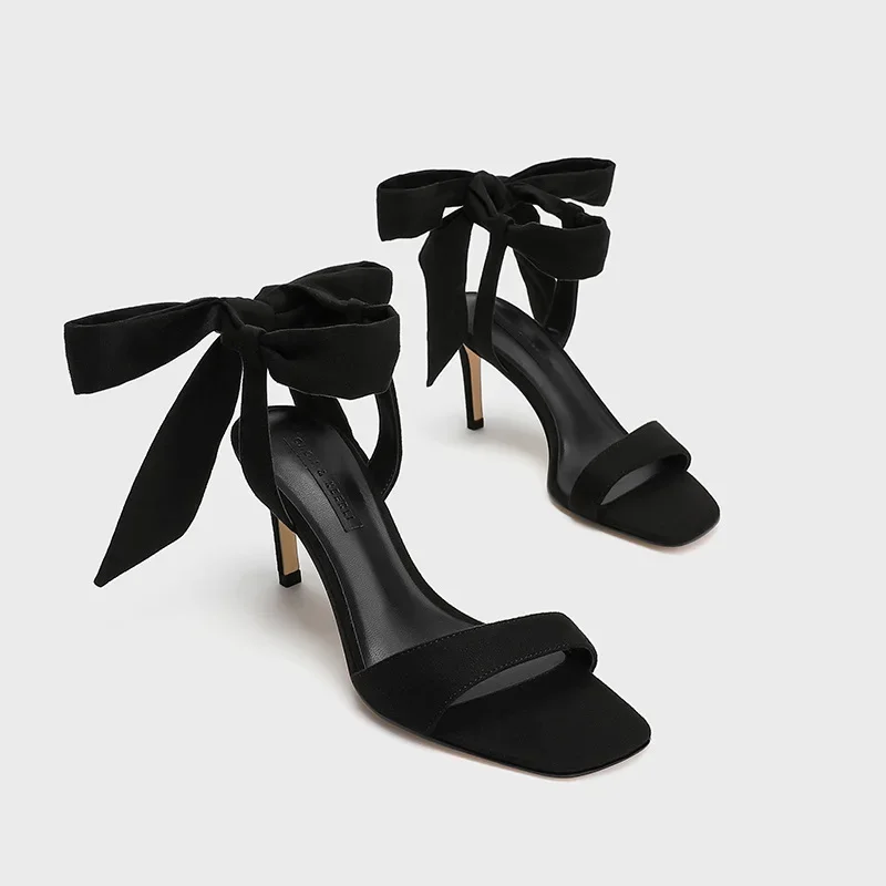 

40 European and American Summer New Ankle Strap Women's Slim High-heeled Sandals Fashionable and Sexy Bow Party Wedding Sandals