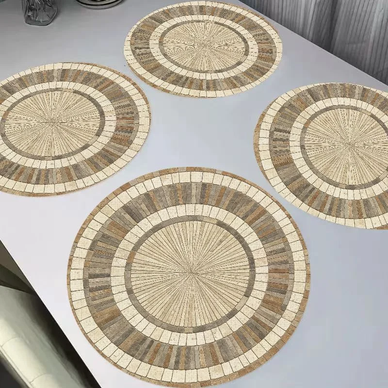 VIKAMA Retro Caramel Sun Round Linen Table Mat Insulation Washable Wear resistant Table Mat Table Decoration