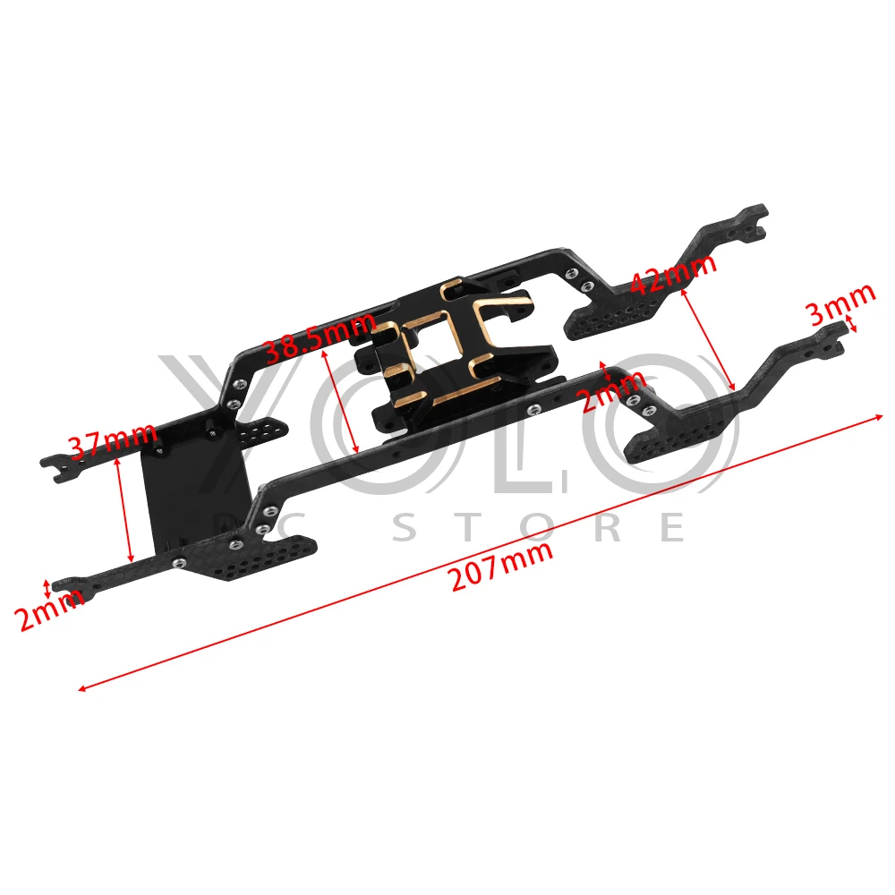 Kit de chassi de fibra de carbono, viga de estrutura com placa antiderrapante de latão para carro crawler rc 1/18 trx4m TRX4-m defender, peça de atualização