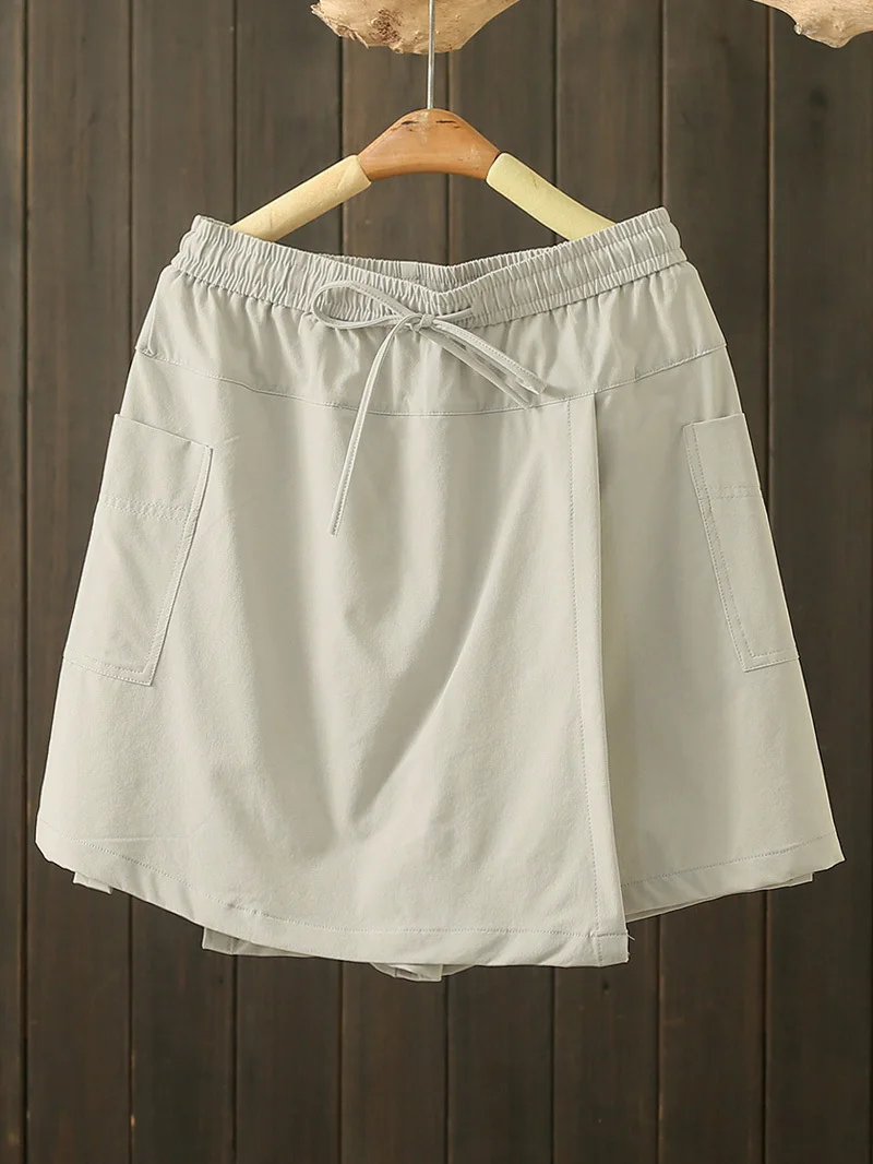 

Summer plus Size Comfortable High Waist A-Line Casual Belted Anti-Light Skirt Pants Trendy Workwear Style Four-Sided Elastic