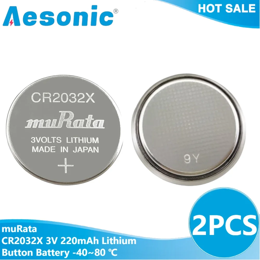 2PCS muRata CR2032X 3V 220mAh Lithium Button Battery -40 to 80 ℃ for Car Tire Mine Pipe PLC CNC Medical Equipment Made In Japan