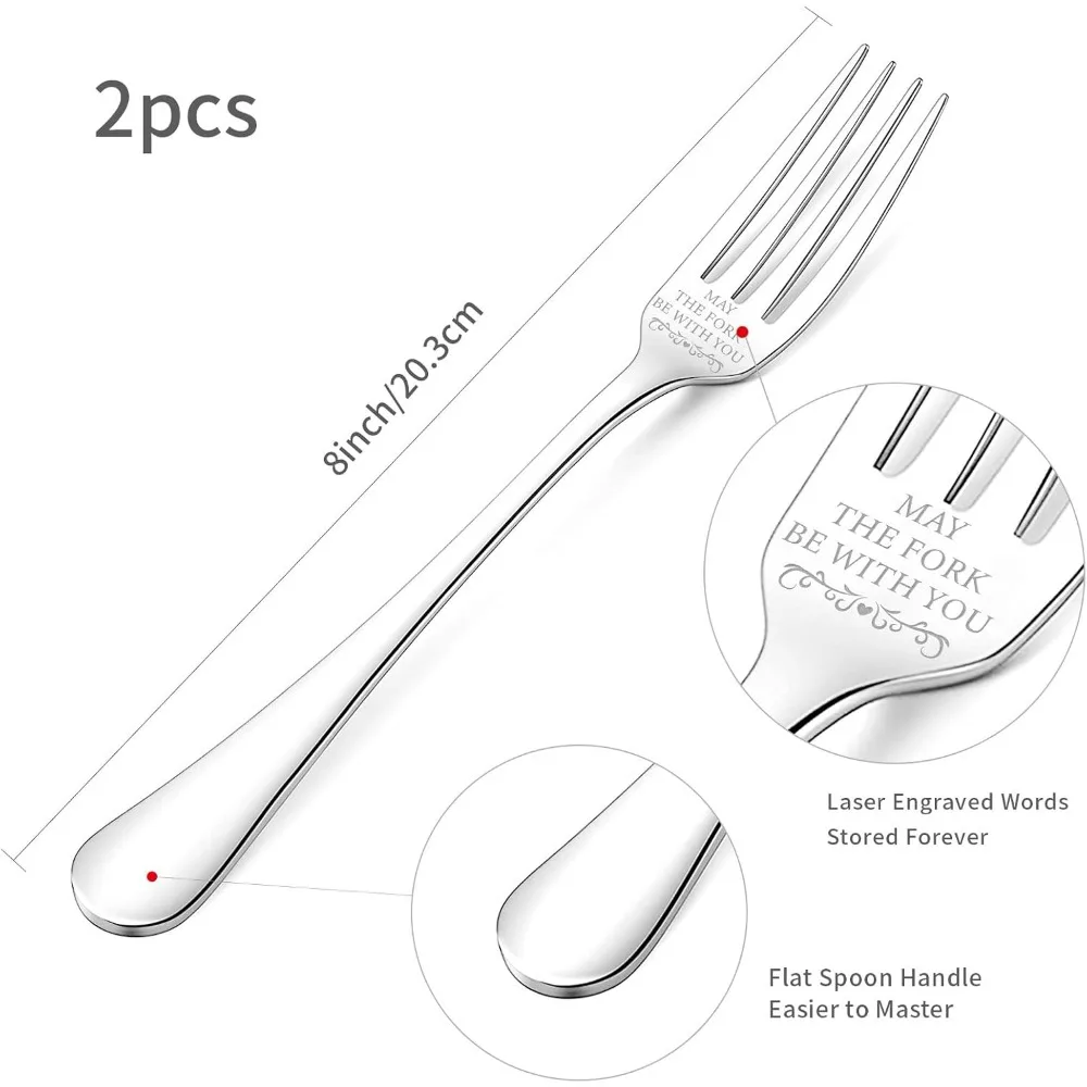 2Pcs May The Fork Be with You Engraved Fork with Gift Box Stainless Steel Funny Table Forks for Friends Families Festival