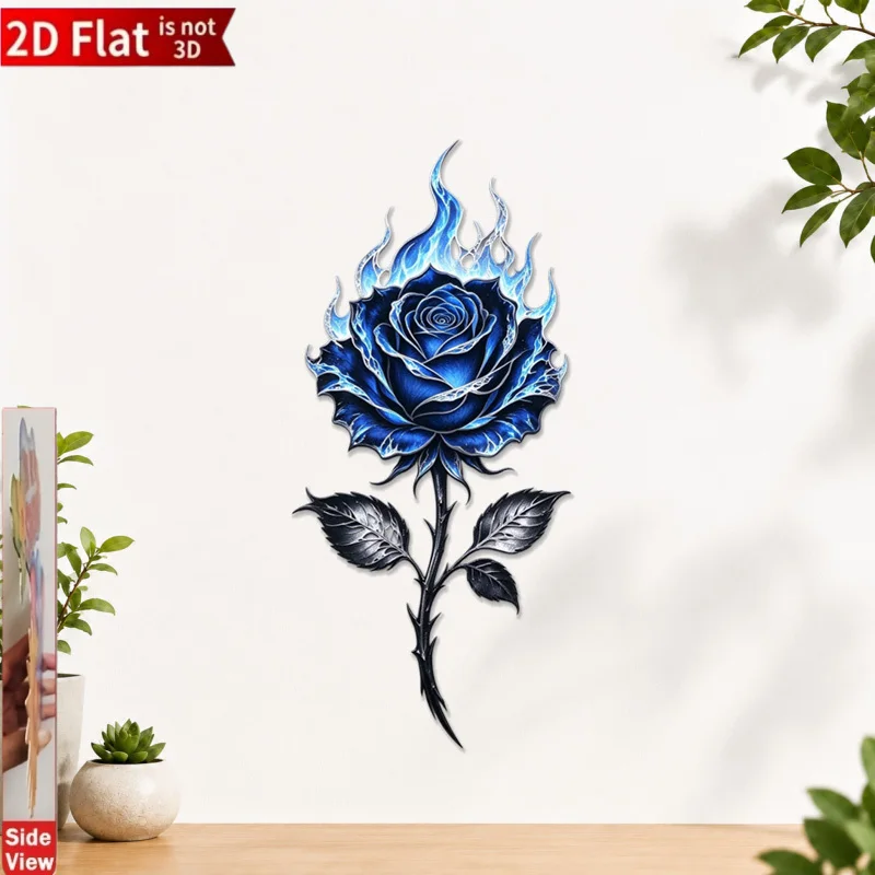 CIFBUY Metal Wall Art Blue Flame Rose Iron Decor Sign Hanging Plaque Indoor Outdoor Home Garden Patio Gift