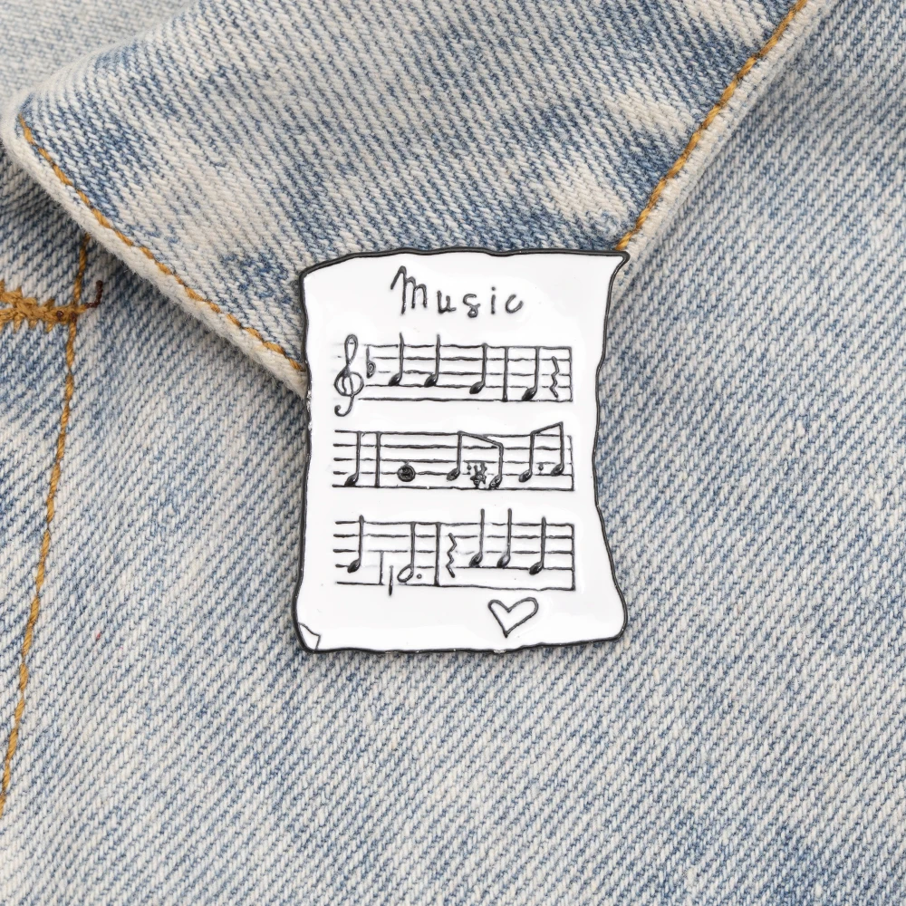 Music Score Square Brooches Black And White Hard Enamel Pins For Music-Lover Bag Backpack Jacket Badge Jewelry Accessories