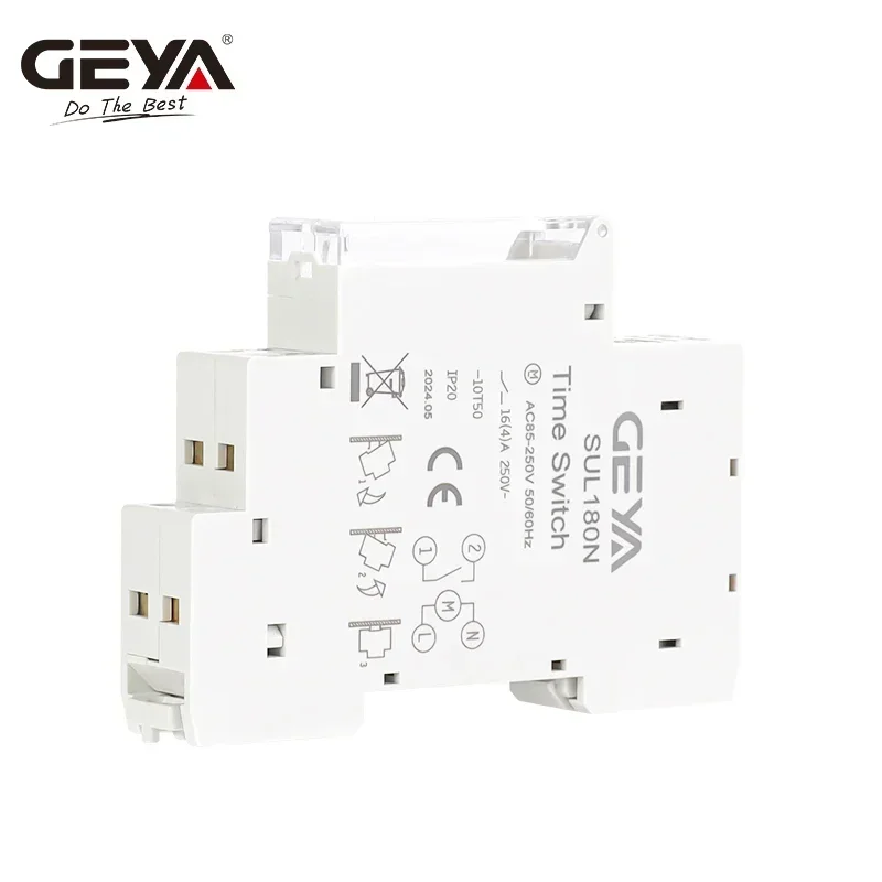 GEYA-interruptor eléctrico de temporizador programable SUL180N, 24 horas, 110V, 220V, 16A, con batería, carril Din, temporizador mecánico, CE