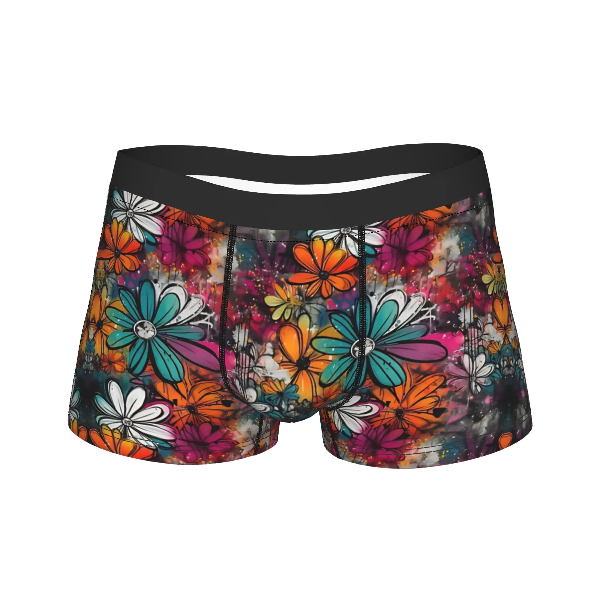 

Мужские трусы-боксеры с принтом уличного искусства и цветами, сексуальные, мягкие, с объемным карманом, большие размеры