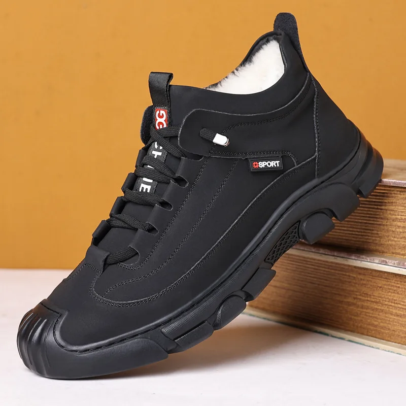 

New Winter Outdoor Cold-proof Walking Trainers Leather Snow Boots Men Anti-skid Thick Wool Booties Male Non-slip Warm Shoes