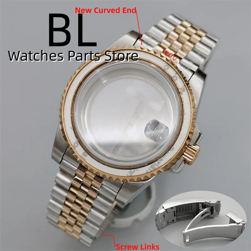 bliger-40mm-nh35-watch-case-two-tone-rose-silver-gold-with-solid-screw-links-new-curved-end-904l-bracelet-glide-clasp-waterproof