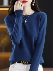 Donna 100% lana Merino Cashmere maglione o-collo Pullover lavorato a maglia Casual autunno inverno top manica lunga caldo maglione di alta qualità nuovo