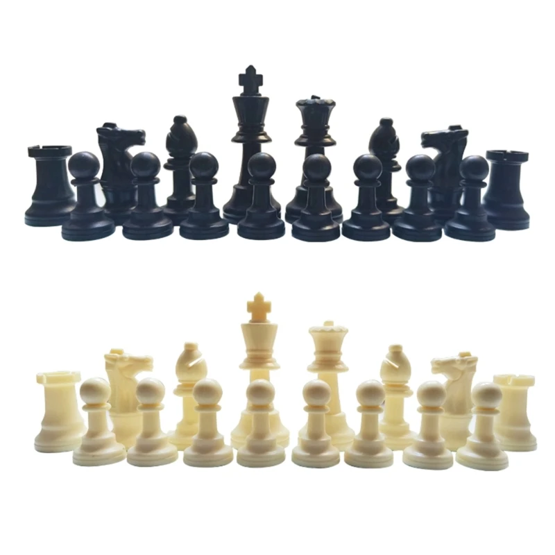 32 Pcs Portable Plastic Chess Pieces Set International Chess Pieces Standard Tournament Chessmen for Adults or Children