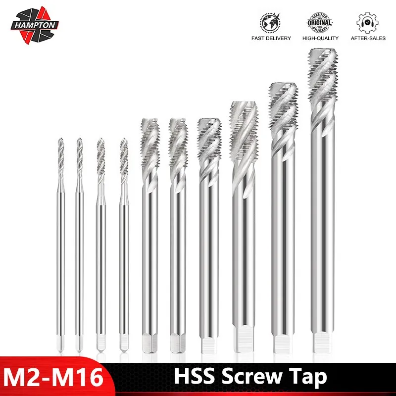 Hampton M2-M16 HSS Machine Screw Tap 100-180mm Silver/Titanium Plated Multi Spiral Flute Hand Tools 