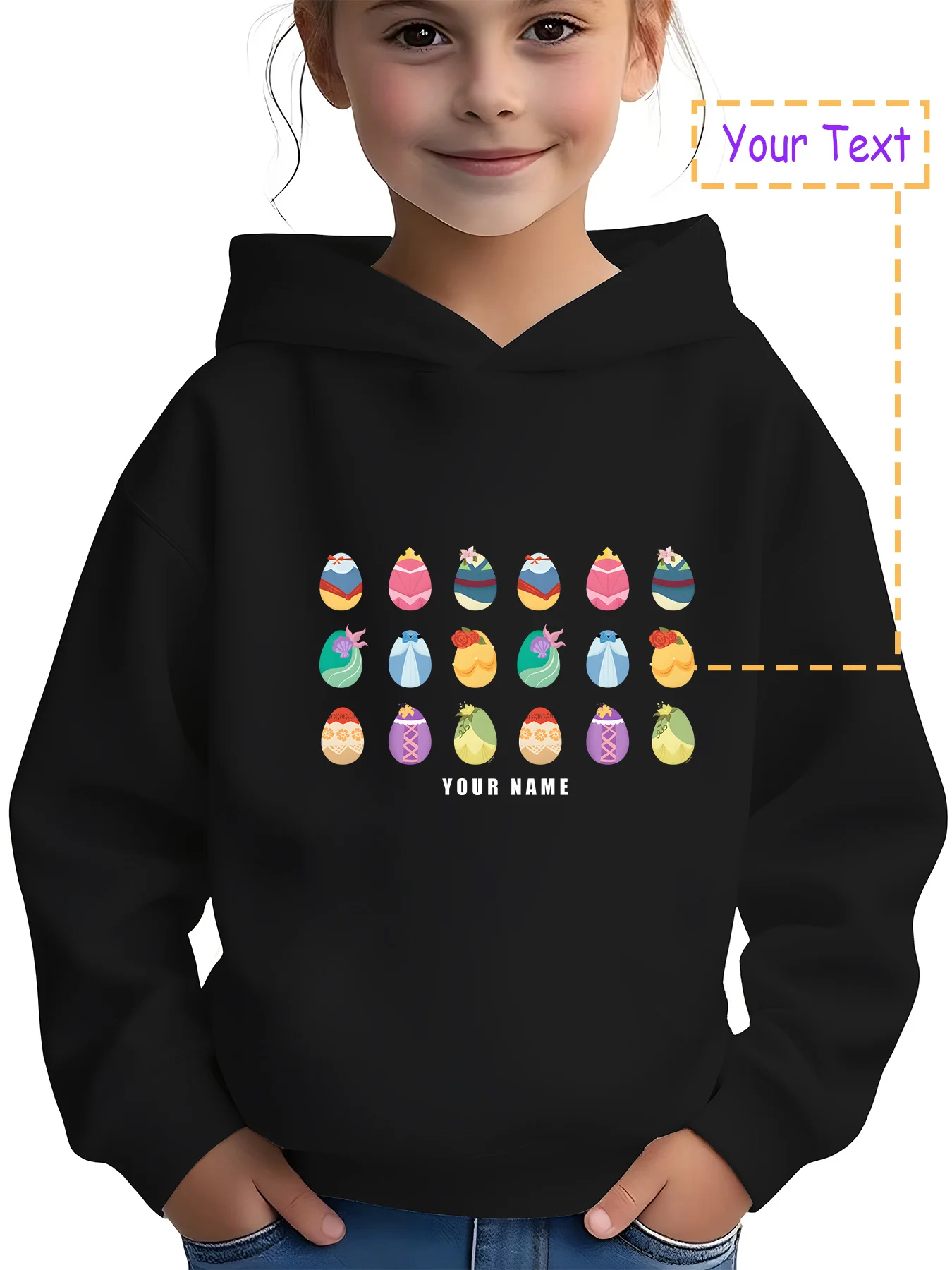 

MINISO Disney Princess Easter Egg Hoodie - Colorful princess Easter egg print, perfect for princess fans for daily wear or parti