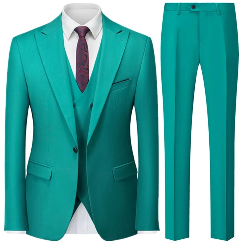 Autumn New Men\'s Slim British Wedding Solid Color Dress Blazer / Male Three Piece Suit Coat Vest Pants Trousers Waistcoat