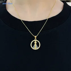 MHS.SUN Gold Plated Virgin Mary Pendant Necklaces for Women Girls Retro Cubic Zircon Religious Catholic Choker Jewelry 1PC