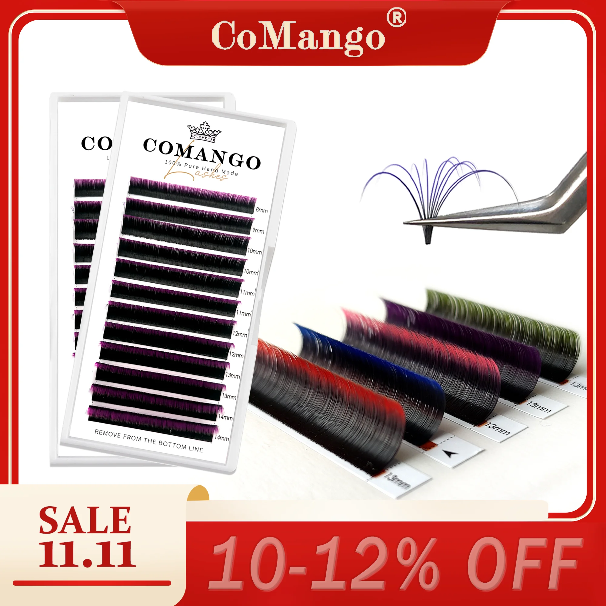 CoMango Ombre Colored Lashes Extension Easy Fan Volume Gradient Pink/Blue/Green/Purple Natural Soft Colorful Easy Fanning Lashes