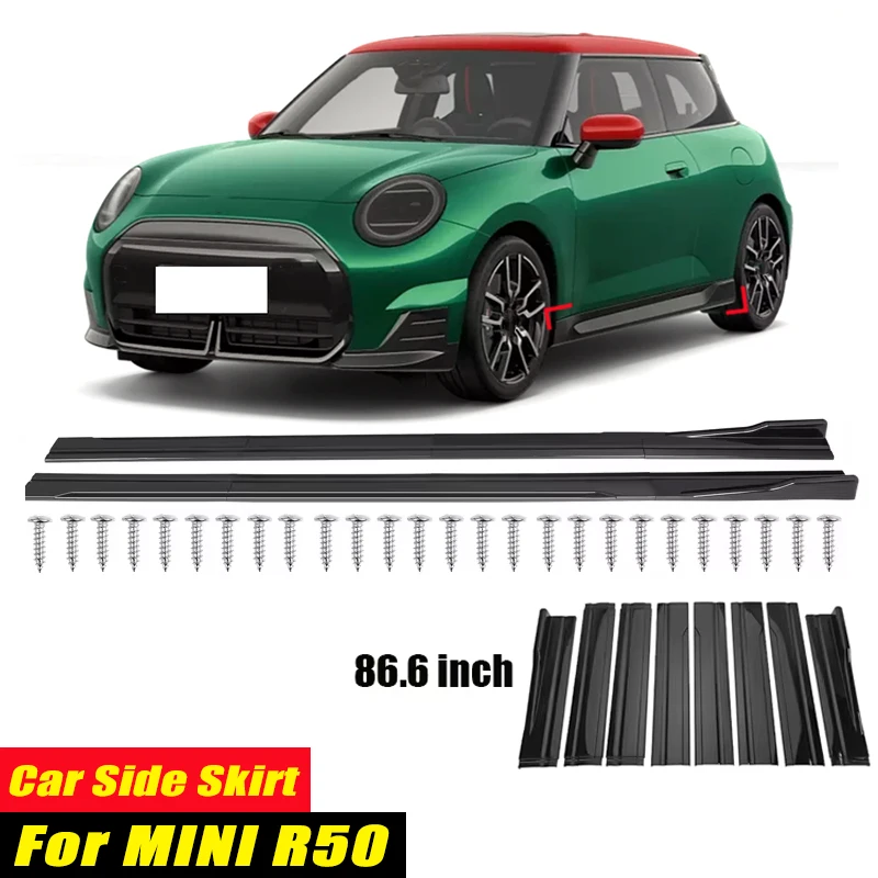 For MINI R50 Racing Style Side Skirts 86.6Inch 2.2M Rocker Panels Side Lip, ABS 8Pcs Glossy Black Car Body Kit