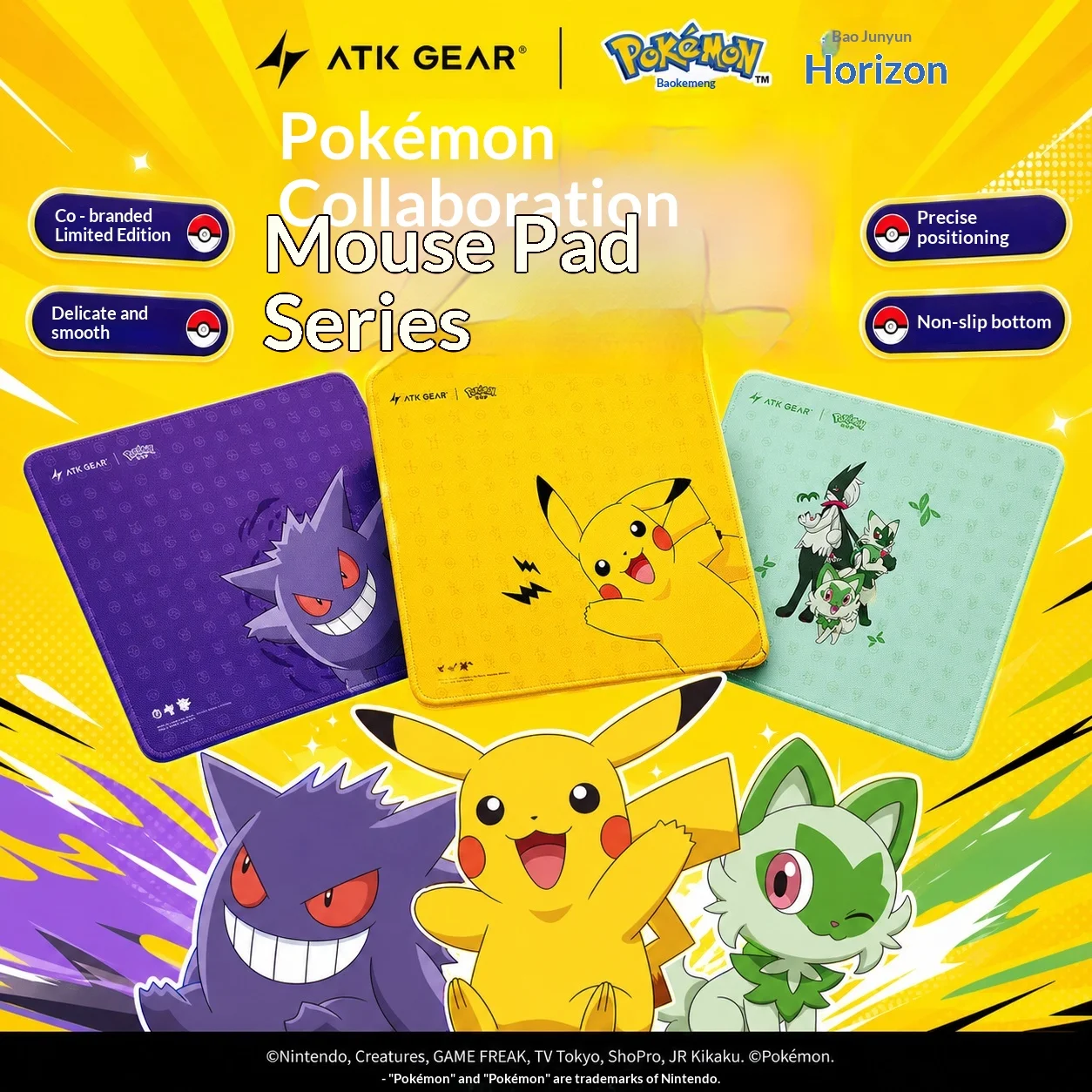 Atk Gear Pokemon Co Branded Gaming Mouse Pad Smooth Surface Anti Slip Rubber Base Desk Mat For Pc Laptop E Sport